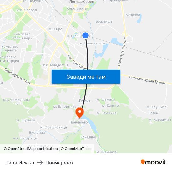 Гара Искър to Панчарево map