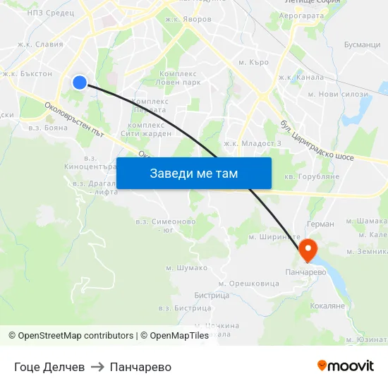 Гоце Делчев to Панчарево map