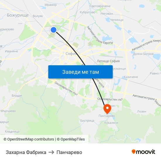 Захарна Фабрика to Панчарево map