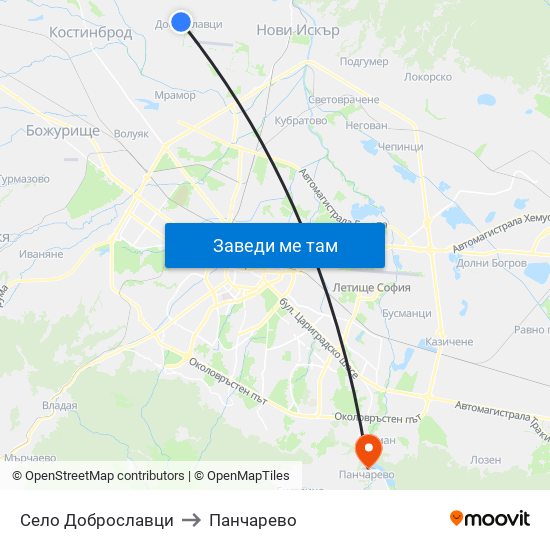 Село Доброславци to Панчарево map