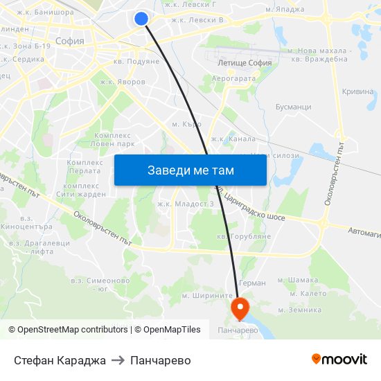 Стефан Караджа to Панчарево map
