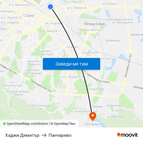 Хаджи Димитър to Панчарево map