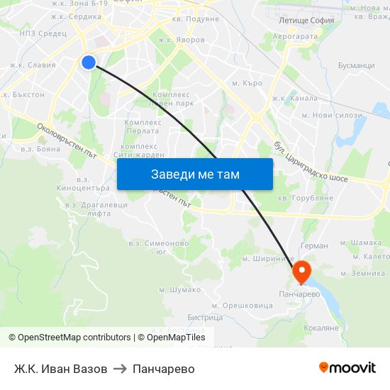 Ж.К. Иван Вазов to Панчарево map