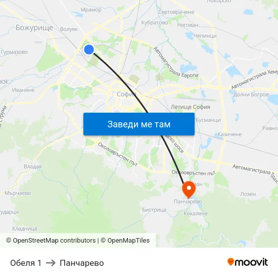 Обеля 1 to Панчарево map