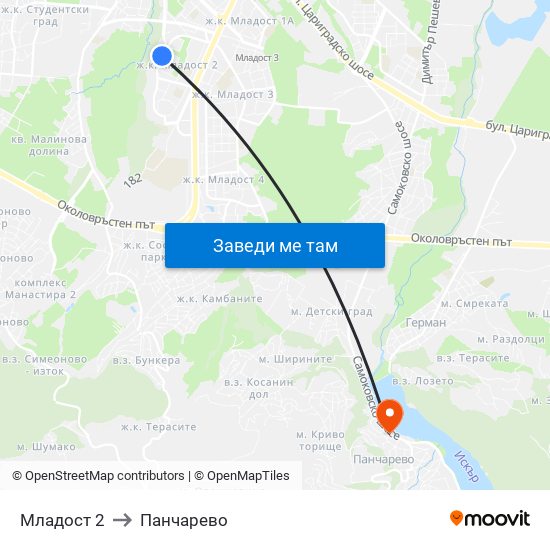 Младост 2 to Панчарево map