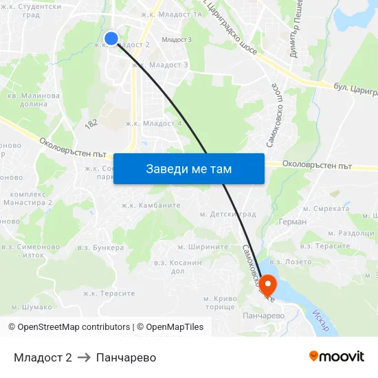 Младост 2 to Панчарево map