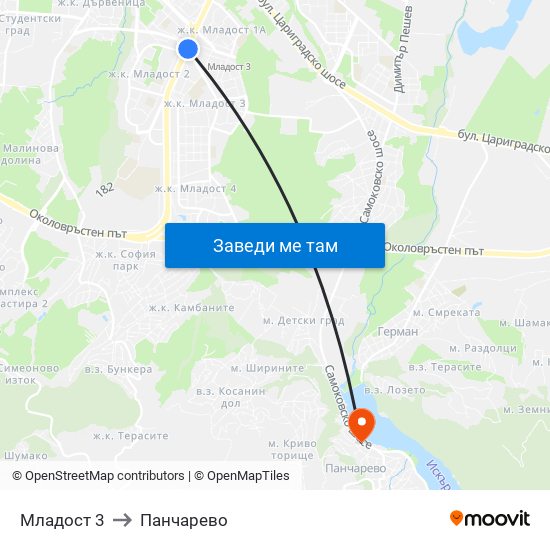 Младост 3 to Панчарево map