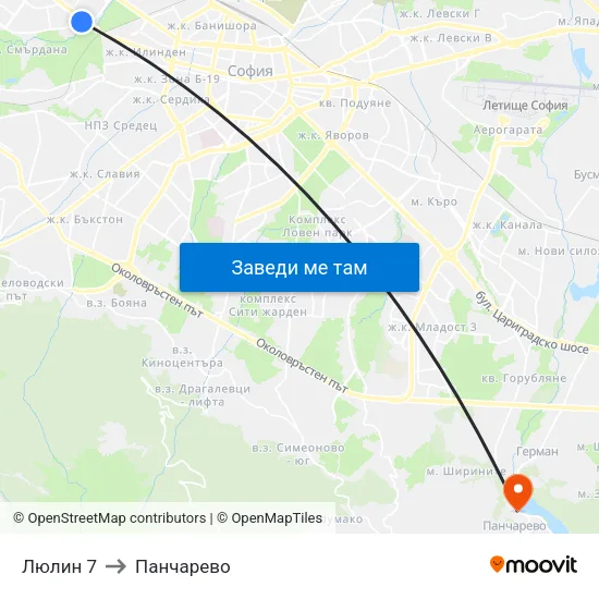 Люлин 7 to Панчарево map