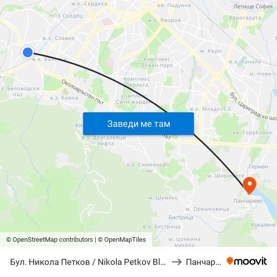 Бул. Никола Петков / Nikola Petkov Blvd. (0350) to Панчарево map