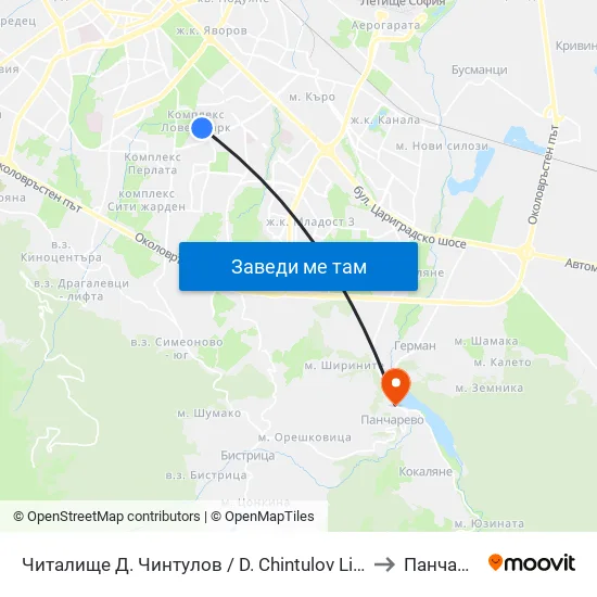 Читалище Д. Чинтулов / D. Chintulov Library (2365) to Панчарево map