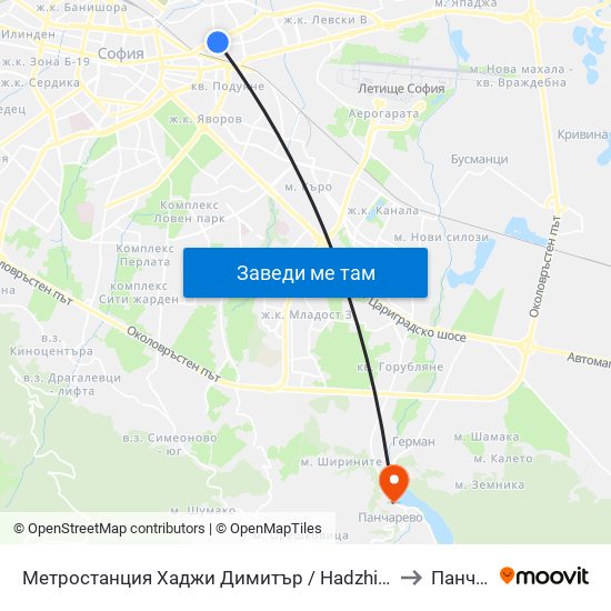 Метростанция Хаджи Димитър / Hadzhi Dimitar Metro Station (0303) to Панчарево map