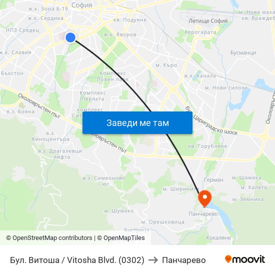 Бул. Витоша / Vitosha Blvd. (0302) to Панчарево map