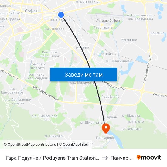 Гара Подуяне / Poduyane Train Station (0466) to Панчарево map