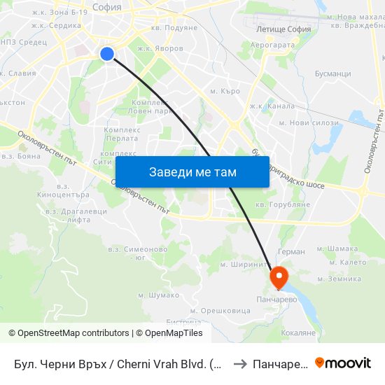 Бул. Черни Връх / Cherni Vrah Blvd. (0398) to Панчарево map