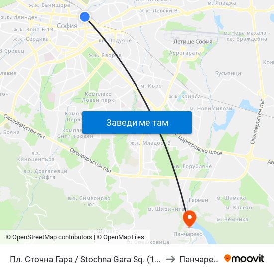Пл. Сточна Гара / Stochna Gara Sq. (1316) to Панчарево map