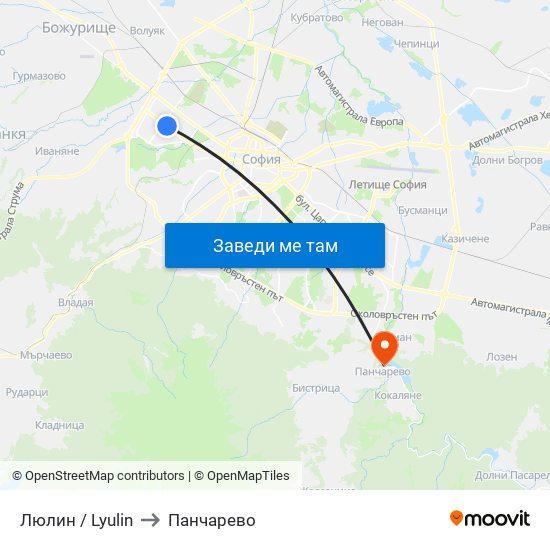 Люлин / Lyulin to Панчарево map