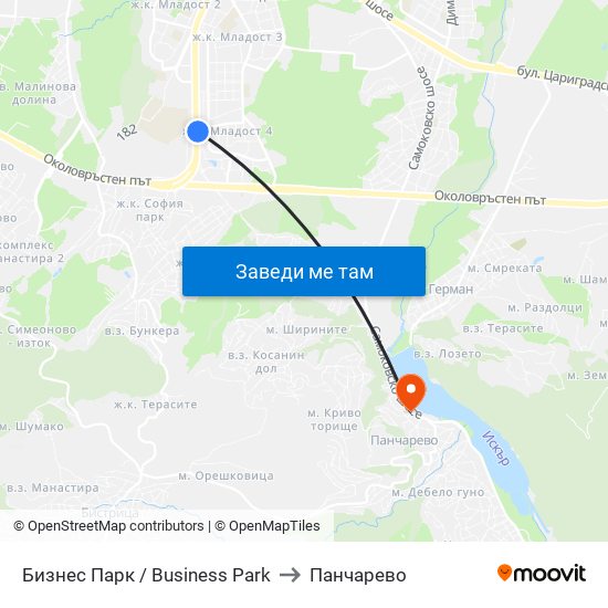 Бизнес Парк / Business Park to Панчарево map