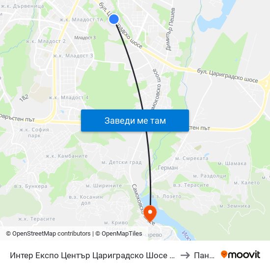 Интер Експо Център Цариградско Шосе / Inter Expo Center – Tsarigradsko Shose to Панчарево map
