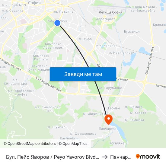Бул. Пейо Яворов / Peyo Yavorov Blvd. (0073) to Панчарево map