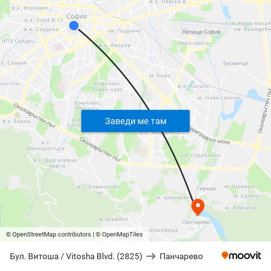 Бул. Витоша / Vitosha Blvd. (2825) to Панчарево map