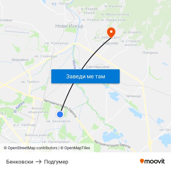 Бенковски to Подгумер map