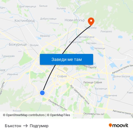 Бъкстон to Подгумер map