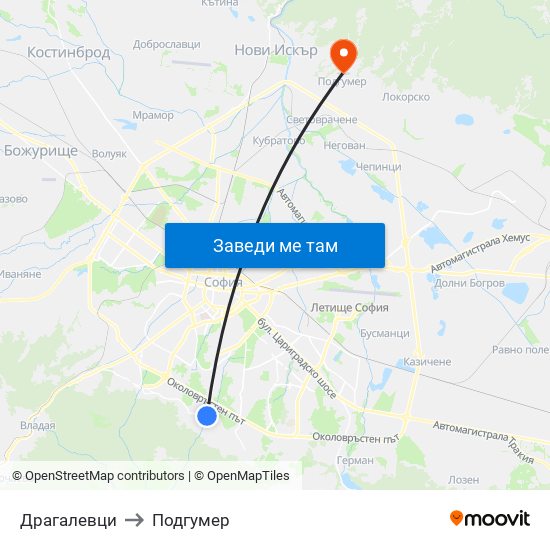 Драгалевци to Подгумер map