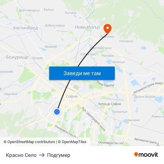 Красно Село to Подгумер map