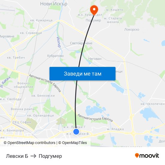 Левски Б to Подгумер map