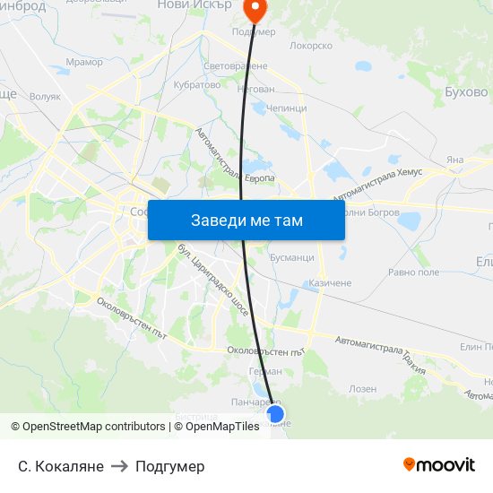 С. Кокаляне to Подгумер map
