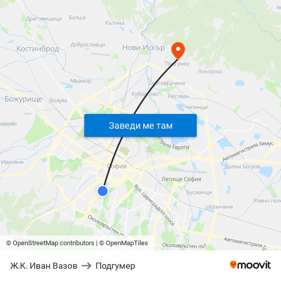 Ж.К. Иван Вазов to Подгумер map