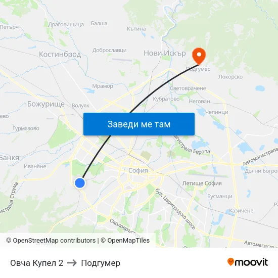 Овча Купел 2 to Подгумер map