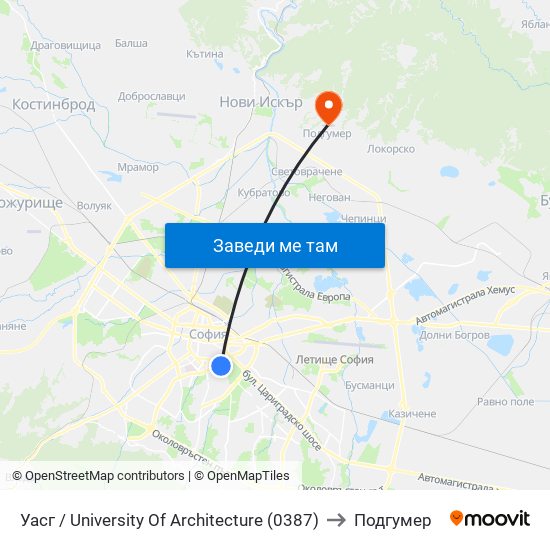 Уасг / University Of Architecture (0387) to Подгумер map