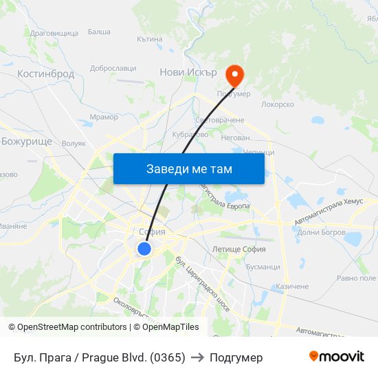 Бул. Прага / Prague Blvd. (0365) to Подгумер map