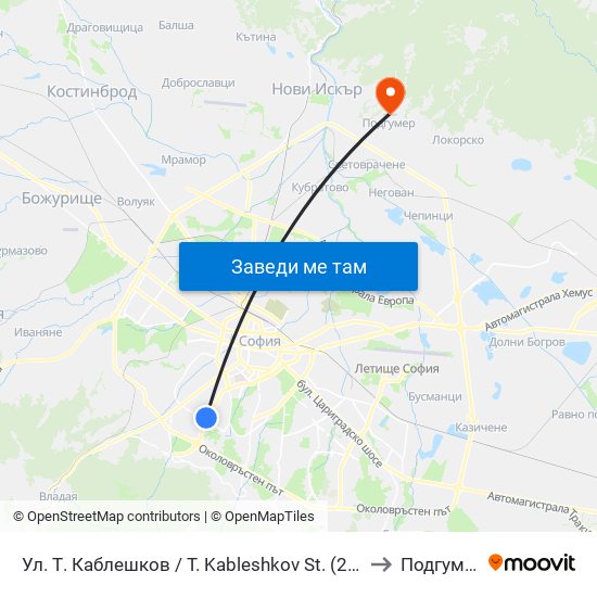 Ул. Т. Каблешков / T. Kableshkov St. (2213) to Подгумер map