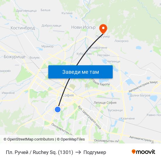 Пл. Ручей / Ruchey Sq. (1301) to Подгумер map