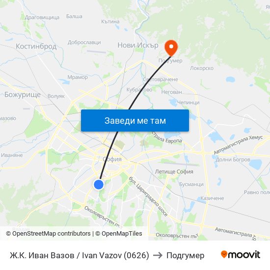 Ж.К. Иван Вазов / Ivan Vazov (0626) to Подгумер map