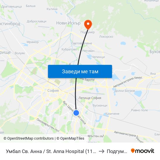 Умбал Св. Анна / St. Anna Hospital (1196) to Подгумер map