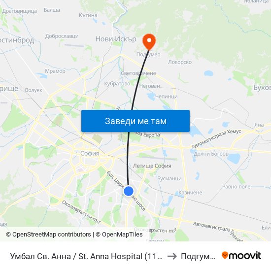 Умбал Св. Анна / St. Anna Hospital (1194) to Подгумер map