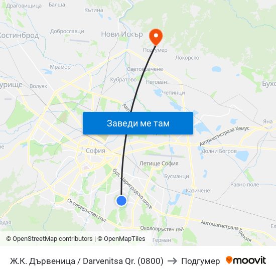 Ж.К. Дървеница / Darvenitsa Qr. (0800) to Подгумер map