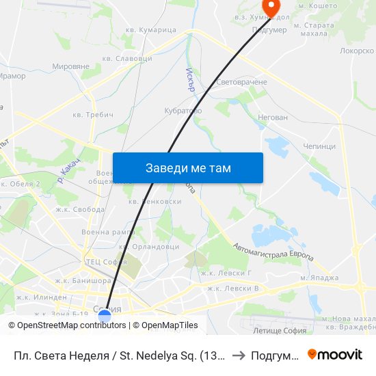 Пл. Света Неделя / St. Nedelya Sq. (1308) to Подгумер map