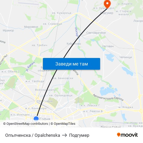 Опълченска / Opalchenska to Подгумер map