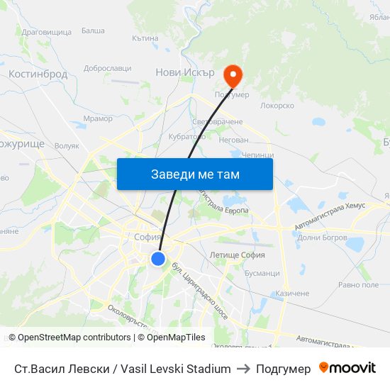Ст.Васил Левски / Vasil Levski Stadium to Подгумер map