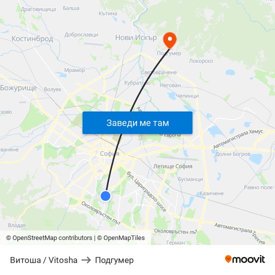 Витоша / Vitosha to Подгумер map