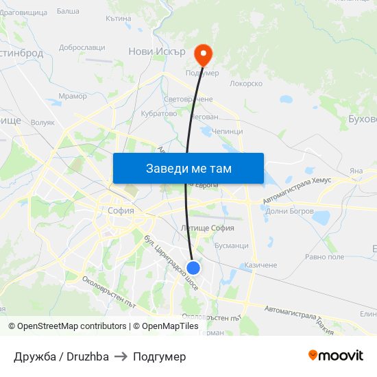 Дружба / Druzhba to Подгумер map