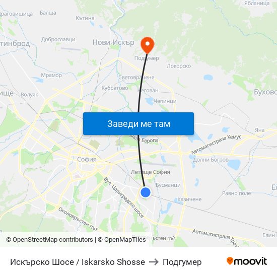 Искърско Шосе / Iskarsko Shosse to Подгумер map
