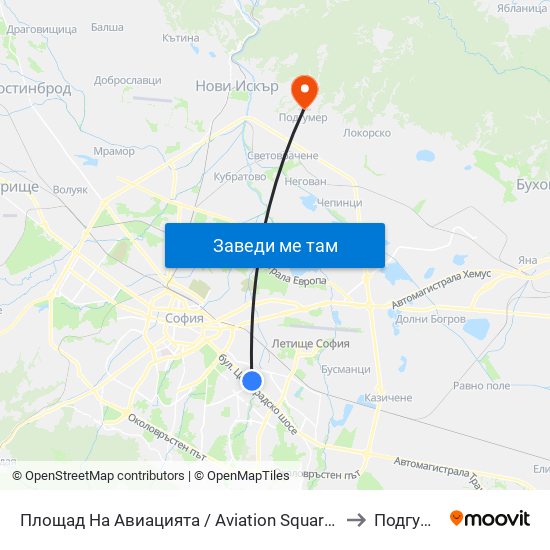 Площад На Авиацията / Aviation Square (1258) to Подгумер map