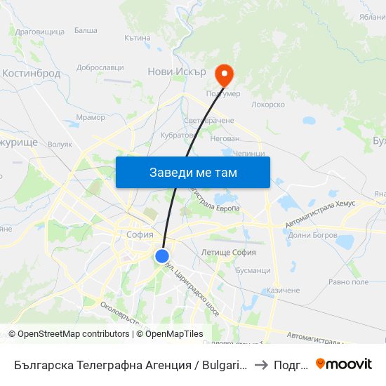 Българска Телеграфна Агенция / Bulgarian News Agency (1395) to Подгумер map