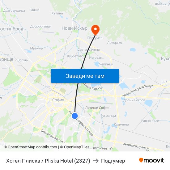 Хотел Плиска / Pliska Hotel (2327) to Подгумер map