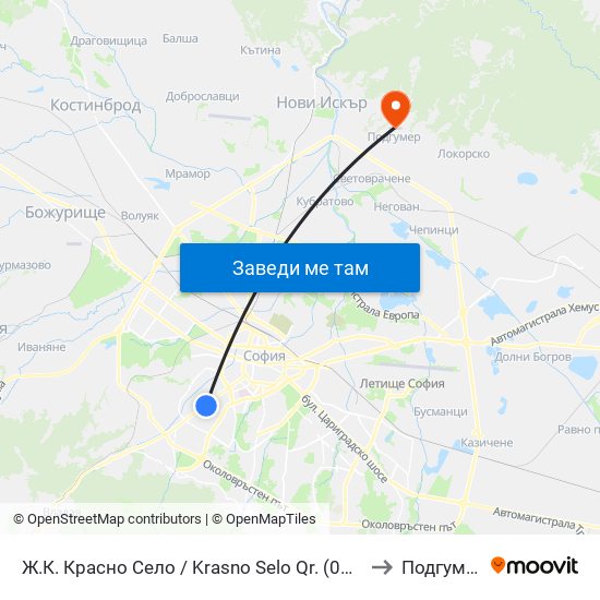 Ж.К. Красно Село / Krasno Selo Qr. (0637) to Подгумер map